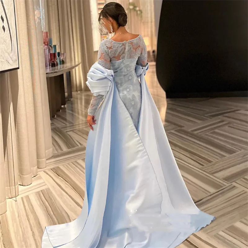 Robe de soirée saoudienne personnalisée, élégante, col en V, manches longues, perles, robe de bal arabe, robes de fête de mariage avec Cape