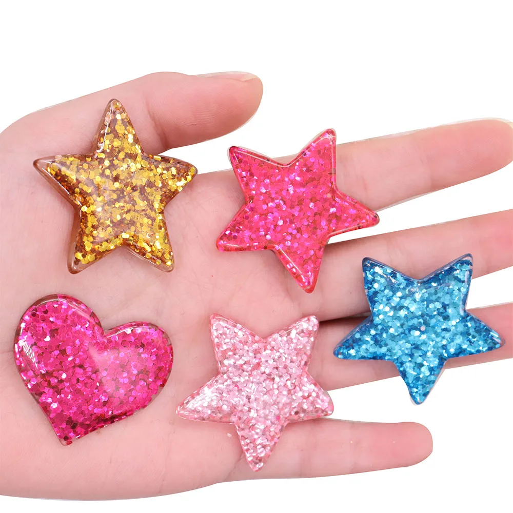 1pcs Resin Sequin Colorful Heart Star Moon Sandals Shoe Accessories Designer Decorations Charms DIY Wristbands Fit Party Gift