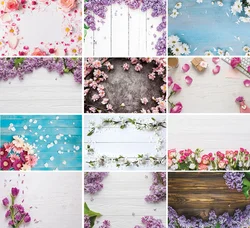 Flowers Wooden Plank Photography Backdrop Wood Floor Petals Photo Background for Baby Food Cake Products Photocall Photophone
