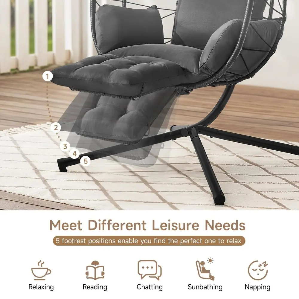 

Hanging Egg Chair with Adjustable Footrest amp Stand, Wicker Rattan Swing Hammock Chair with Cushion amp Double Chains, 350LBS