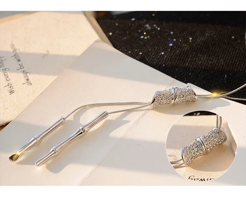 Ciondoli versatili, alla moda e semplici, collana di bambù verde quattro stagioni, catena di maglioni, collana lunga da donna