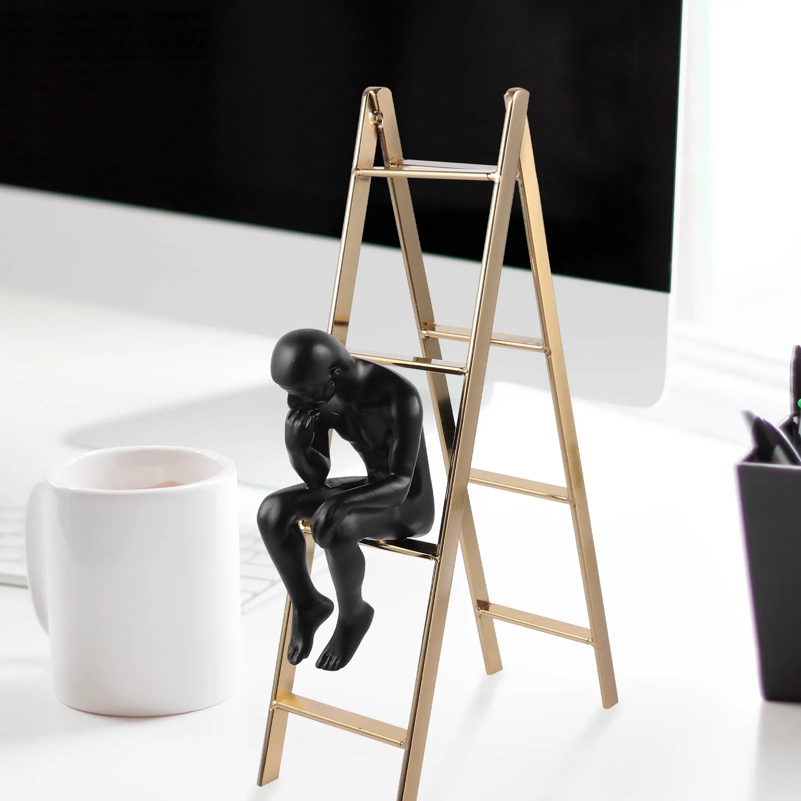 1Set Thinker Iron Sculpture Modern Minimalist Abstract Statue Artistic Home Desktop Decoration Sculpture Ornament Artwork Accent
