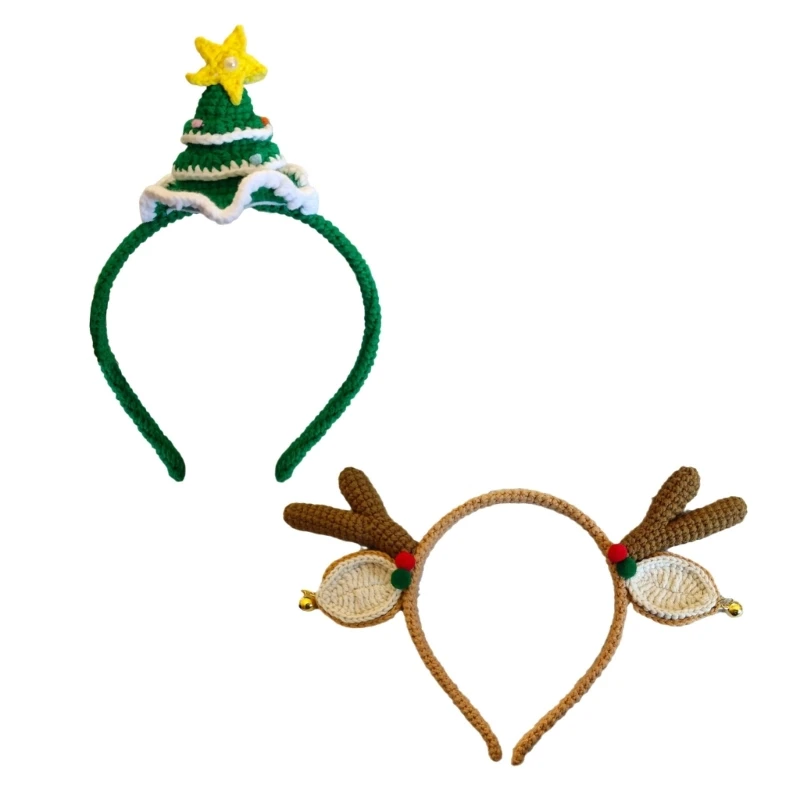 652F Christmas Party Accessories Tree/Antler Headband Seasonal Holiday Party Props Hairband Family Gathering Party Hairhoop