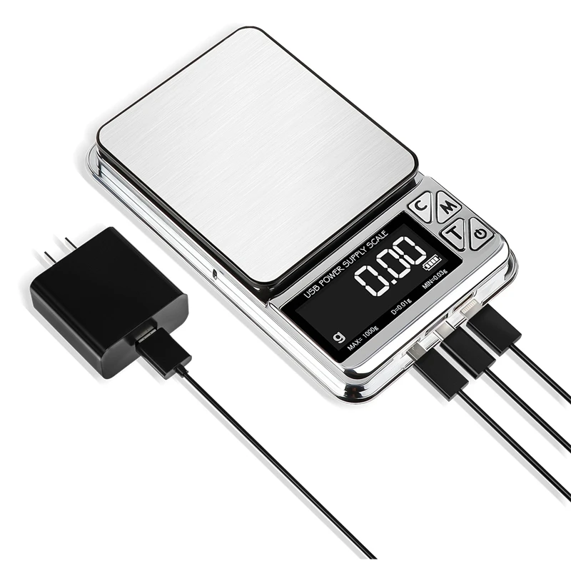 3in1 Type-C Micro USB Power Supply Digital Scale Mini Precision 0.01g LCD Stainless Electronic Jewelry Gold Count Balance Scales