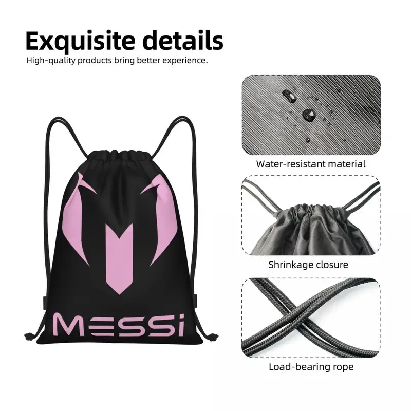 Custom Pink Messis 10 Football Soccer Drawstring Backpack Bags Women Men Lightweight Gym Sports Sackpack Sacks for Traveling