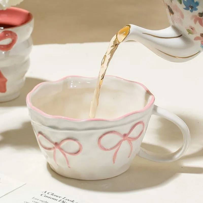 

1Pc Bow Ceramic Mug,Exquisite Simple Bow Large Capacity Couple Cup,Suitable Decoration, Home Drinking Water,Candlelight Dinner