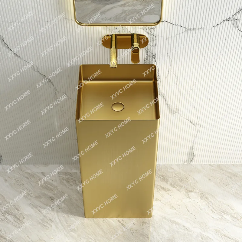 Golden Affordable Luxury Style Stainless Steel Wash Basin Basin Integrated Hotel Bar Floor-Standing Column Washbasin