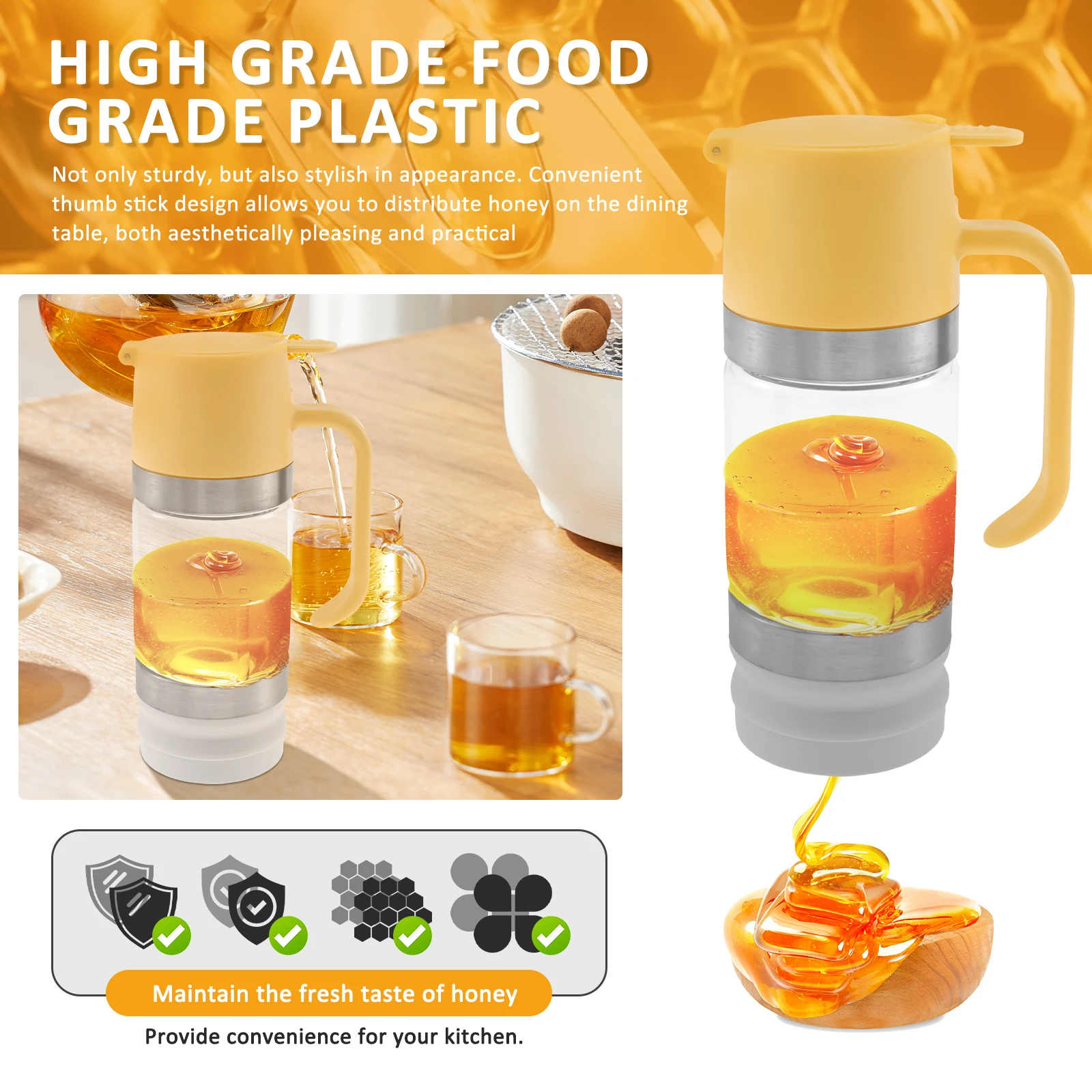 Kitchen Honey Dispenser Glass No DripHoney Jar with Handle Condiment Syrup Dispenser for Bread Coffee Tea Kitchen Tools NEW