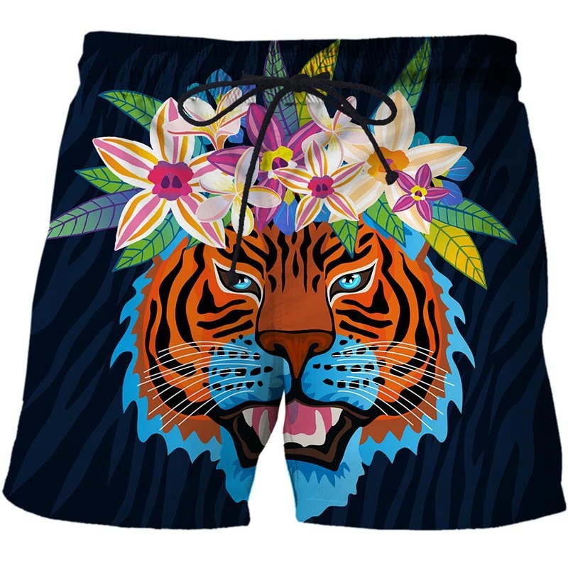 Funny Tiger Cacti Plant 3D Printed Beach Shorts Cactus Tropics Sea Island Short Pants Casual Vacation Men Shorts Surfing Trunks