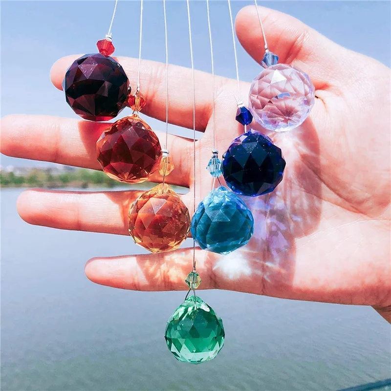 

AONEQ-2X Crystals Rainbow Maker Suncatcher Window Hanging Ornament Garden Decoration Sun Catcher Pendant Chakra Beads