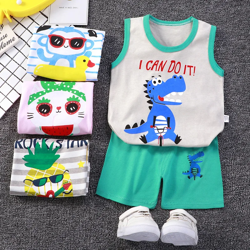 

2PCS Children Sets Kids Clothes Vest Suit Summer Children Clothing Baby Cotton T-shirts Shorts Tank Top Boys Girls Sleeveless
