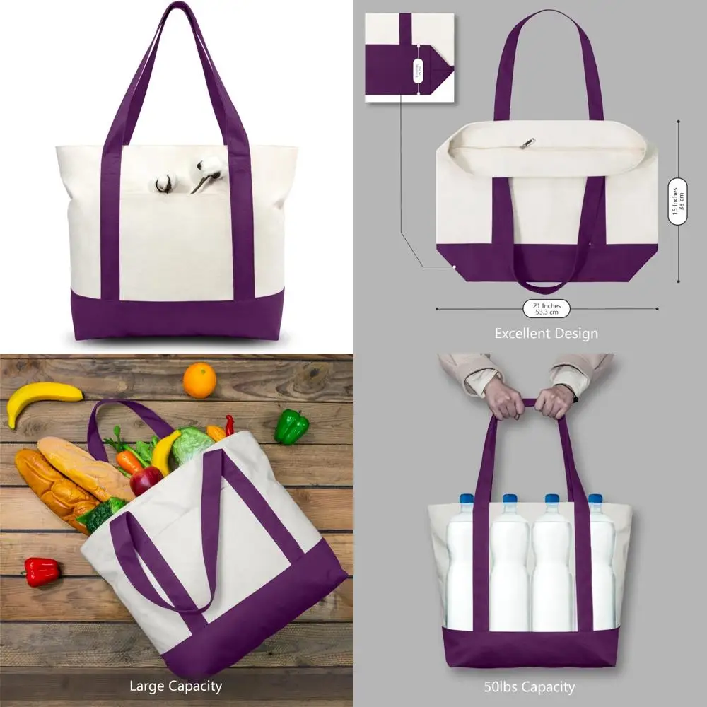 حقائب قماشية مكونة من 6 قطع قابلة لإعادة الاستخدام مع جيب خارجي، وإغلاق بسحاب علوي، مثالية لتسوق البقالة والأساسيات اليومية