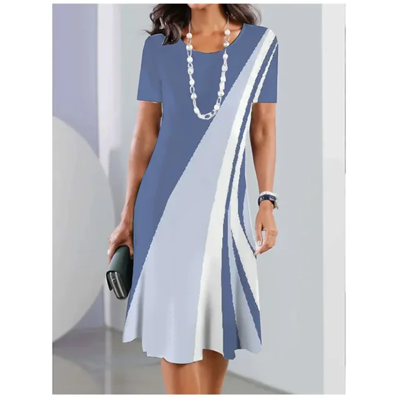 Street Casual ฤดูร้อนผู้หญิงพลัสขนาด Stripe Splicing พิมพ์แขนสั้นหลวม A-Line Dress 9XL 8XL ขนาดใหญ่ผู้หญิง Sundress