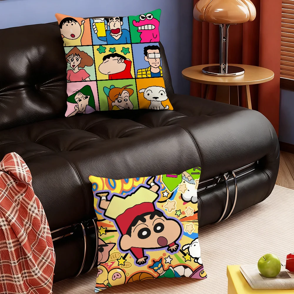Divertida Funda de Almohada con Diseño de Shin-chan, para Dormitorio, Sofá, Sala de Estar, Decoración de Respaldo, Cojín Cuadrado para Siesta