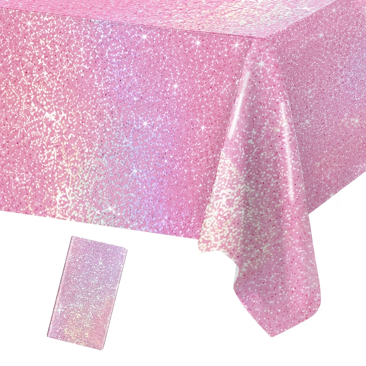 1pc, Rose Golden Laser Film Tablecloth, 107.87*53.94inch, Pink Sparkling Disposable Plastic Tablecloth, Happy Birthday Party Dec
