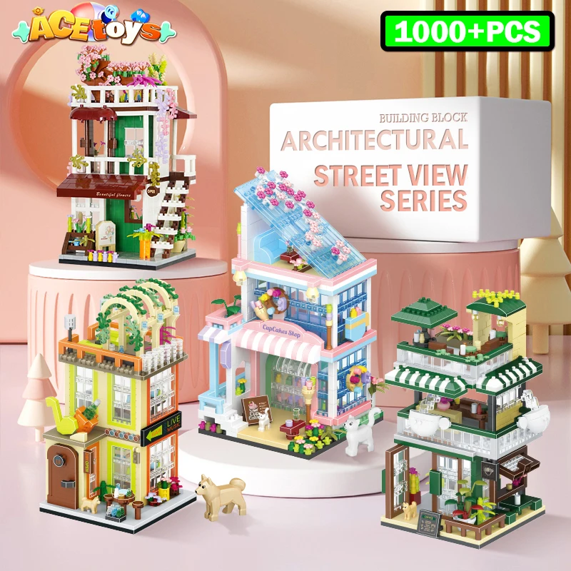 

1000+Building Blocks City View Scene Coffee Shop Retail Store Architectures Model Assembly Toy Christmas Gift for Children Adult