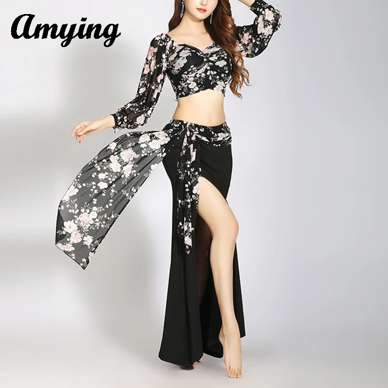 New Belly Dance Costume Set Women Performance Clothing Long Sleeved Top+Elegant Skirt Indian Dance Wear Practice Training Suit