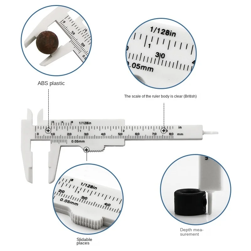 Mini 0-80mm Double Scale Plastic Vernier Caliper Ruler Measuring Student Calipers Measuring Tool Calipers Size