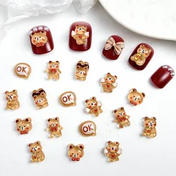 30Pcs Cartoon Cute Resin Bear Nail Charms DIY Brown Bear Nail Art Decoration Wareable Nail for Manicure DIY Crafts