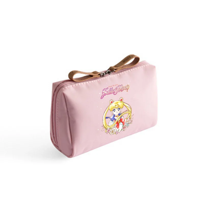 Sailor Moon-neceser con estampado de Anime para mujer, bolsa de almacenamiento impermeable, bonita, de aseo, color rosa y negro