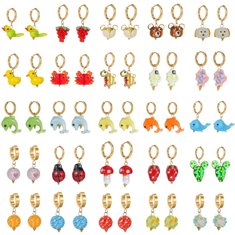 Nextvance Lovely Funny Earrings 18K Gold Plated Stainless Steel Ear Clip Animals Ball Insect Charms Jewelry For Women Girl Gifts