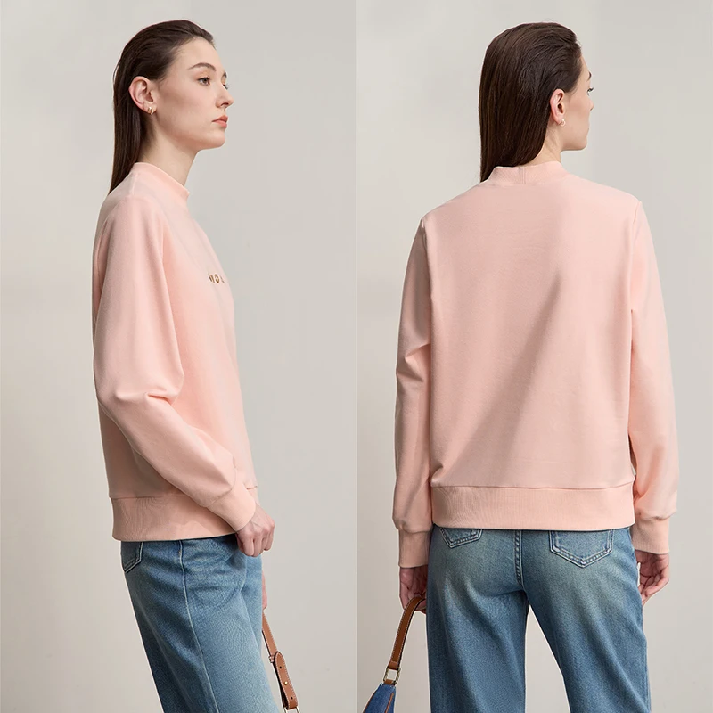 AMII Vrouw Sweatshirts Katoen Halfhoge Kraag Losse Casual Tops Dames 2025, Herfst Gebreid Veelzijdig Vrouwelijk Sweatshirt 12524004