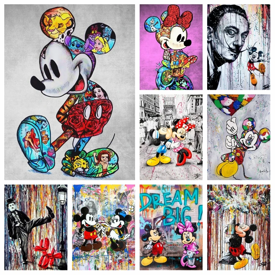 Микки Маус и Минни поп граффити искусство 5d искусство Дисней мультфильм вышивка крестиком домашний декор Ручная работа подарок