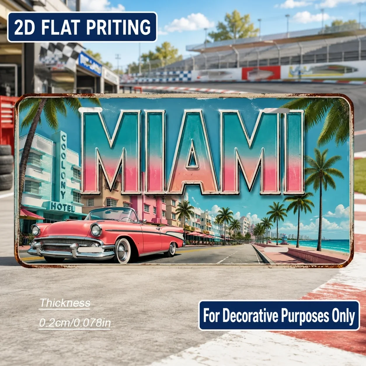 CIFBUY Retro Miami License Plate Aluminum Wall Art Waterproof Wear Resistant Decor for Living Room Bar Patio Outdoor Home Office