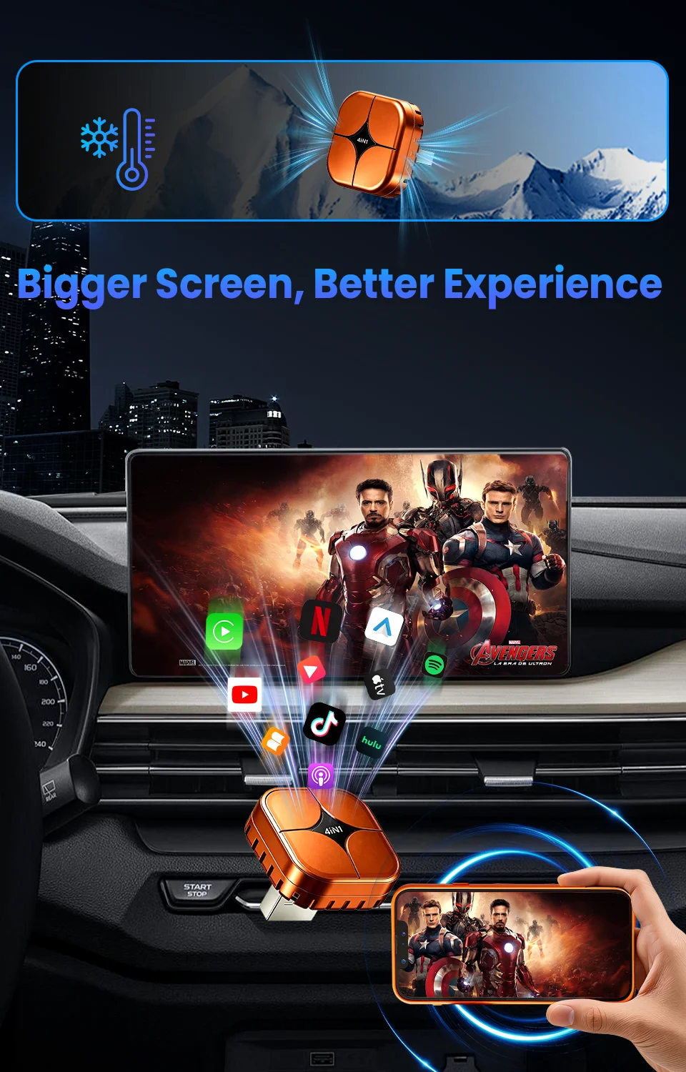 2026 4-in-1 Kabelloses CarPlay Mini AI Box mit Effizienter Wärmeableitung Unterstützt Android Auto AirPlay Miracast USB Auto-Verbindung – Detail 3