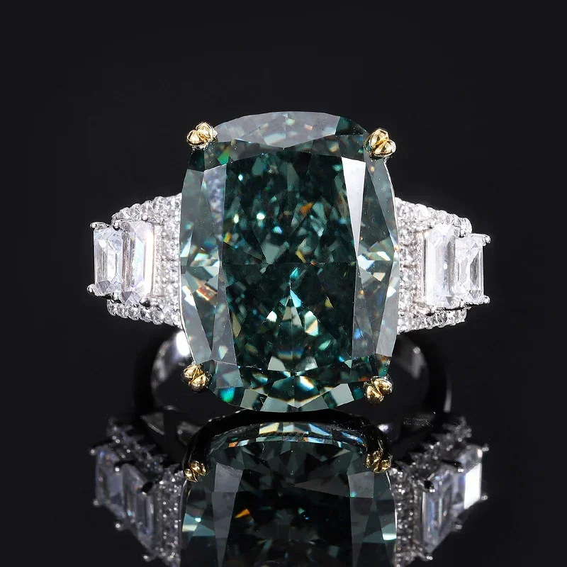 

Huge 10ct Green Moissanite Diamond Ring 100% Real 925 Sterling Silver Party Wedding Band Rings for Women Men Engagement Jewelry