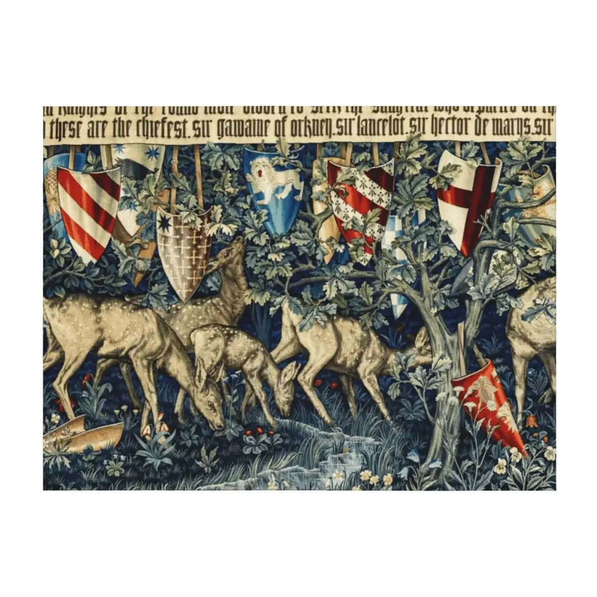 

Quest for the Holy Grail Tapestries - Verdure with Deer and Shields (1900) by William Morris, Edward Burne-Jones a Throw Blanket