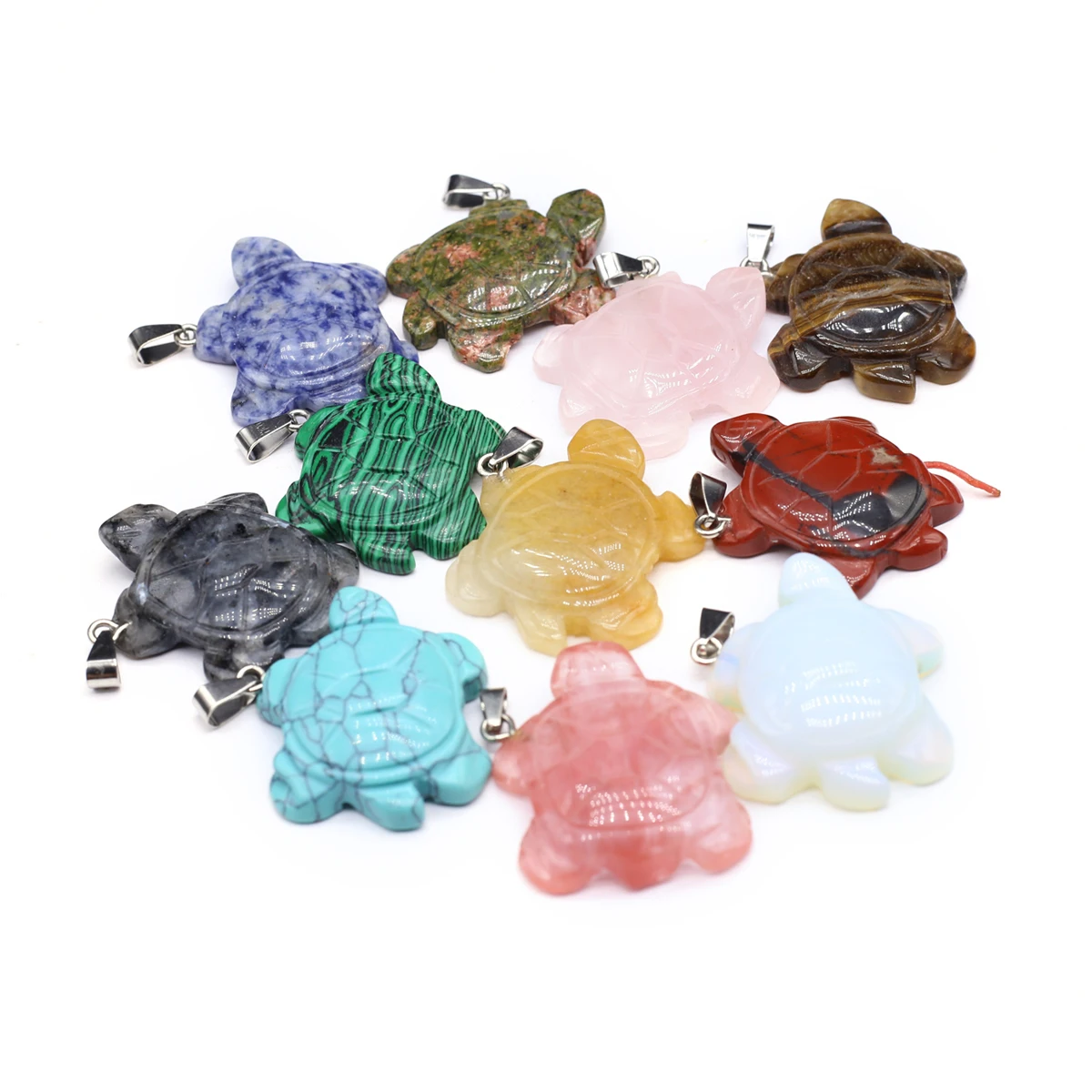 5PCS Natural Stone Rose Quartz Malachite Blue Turquoise Turtle shaped Pendant Jewelry Making DIY Necklace Accessories Gift