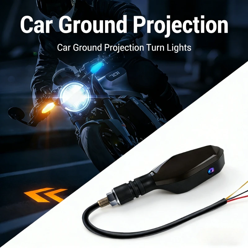 2Pcs LED Color-Changing Ground Projection Turn Signal Lights, Ultra-Bright Atmosphere Warning Light for Motorcycle E-Bike