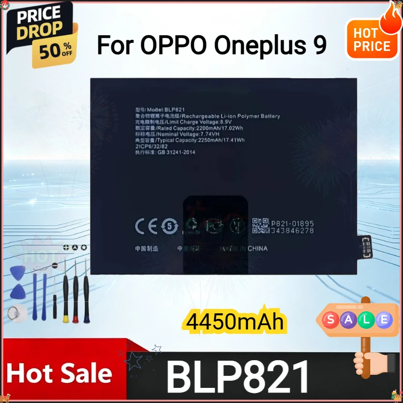 NEW BLP821 4450mAh Mobile Phone Battery for OPPO Oneplus 9 European Version / 1+9 European Versionphone Replacement Batteries