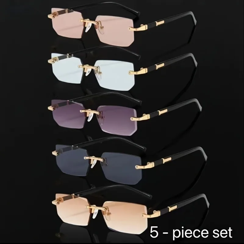 

5pcs Unframed Metal Fashion Glasses for Men Women Classic Retro Trendy Party Casual Street Style Photography Eyewear