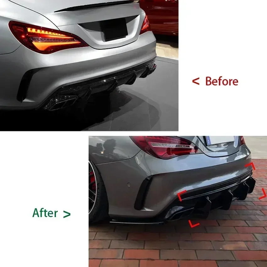 For Mercedes Benz C117 CLA45 AMG Line 2016-2019 Car Rear Bumper Lower Diffuser Lip Body Kit Side Splitters Spoiler ABS Black