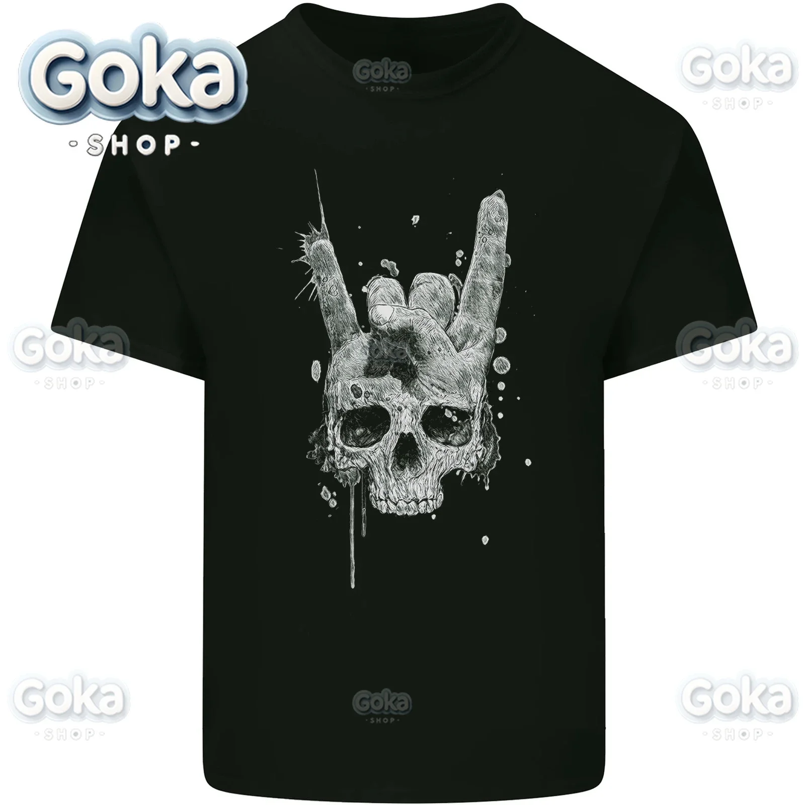 Rock N Roll Music Salute Skull Graphic T Shirts Mens Clothing  & Tees Cotton Women Printed T-shirt Y2K Clothes Cute Funny Tshirt