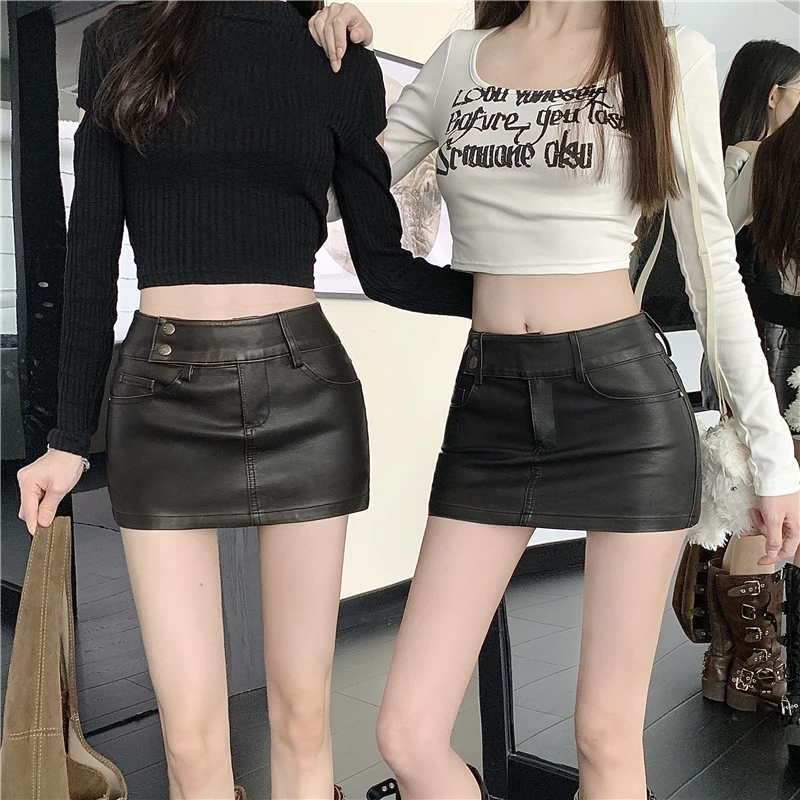 

Мини-юбка трапециевидной формы с высокой талией для женщин, кожаная юбка, сексуальная тонкая короткая юбка, осень-зима, женские офисные шорты с внутренней отделкой