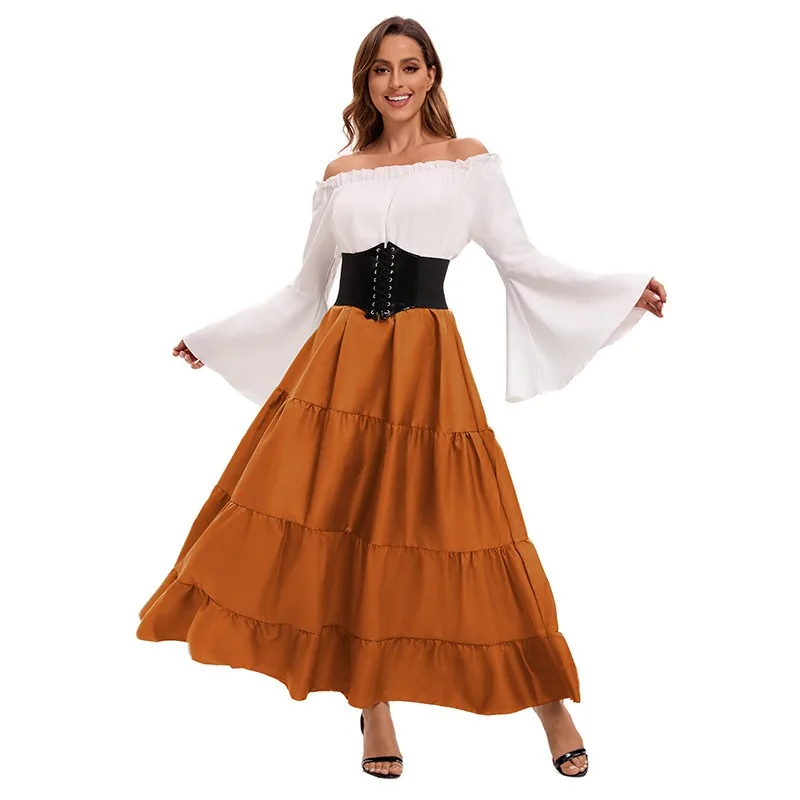 

Элегантное средневековое длинное платье для женщин, ретро-костюм в придворном стиле, платье для бала и сценических выступлений