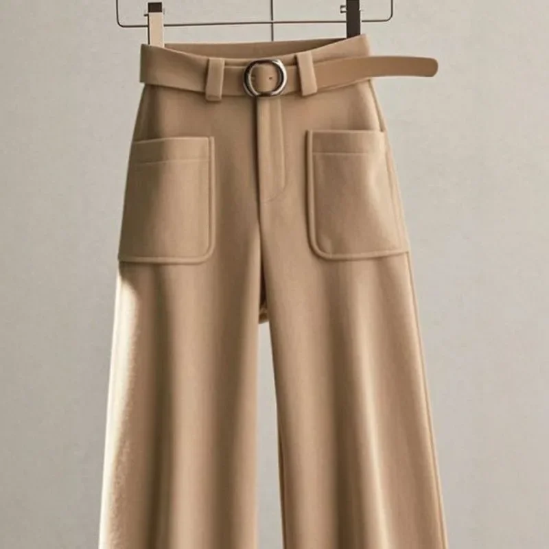 Pantaloni con tasche kaki Pantaloni versatili larghi con gambe larghe Donna Primavera Autunno Pantaloni casual alla caviglia Office Lady XQ221