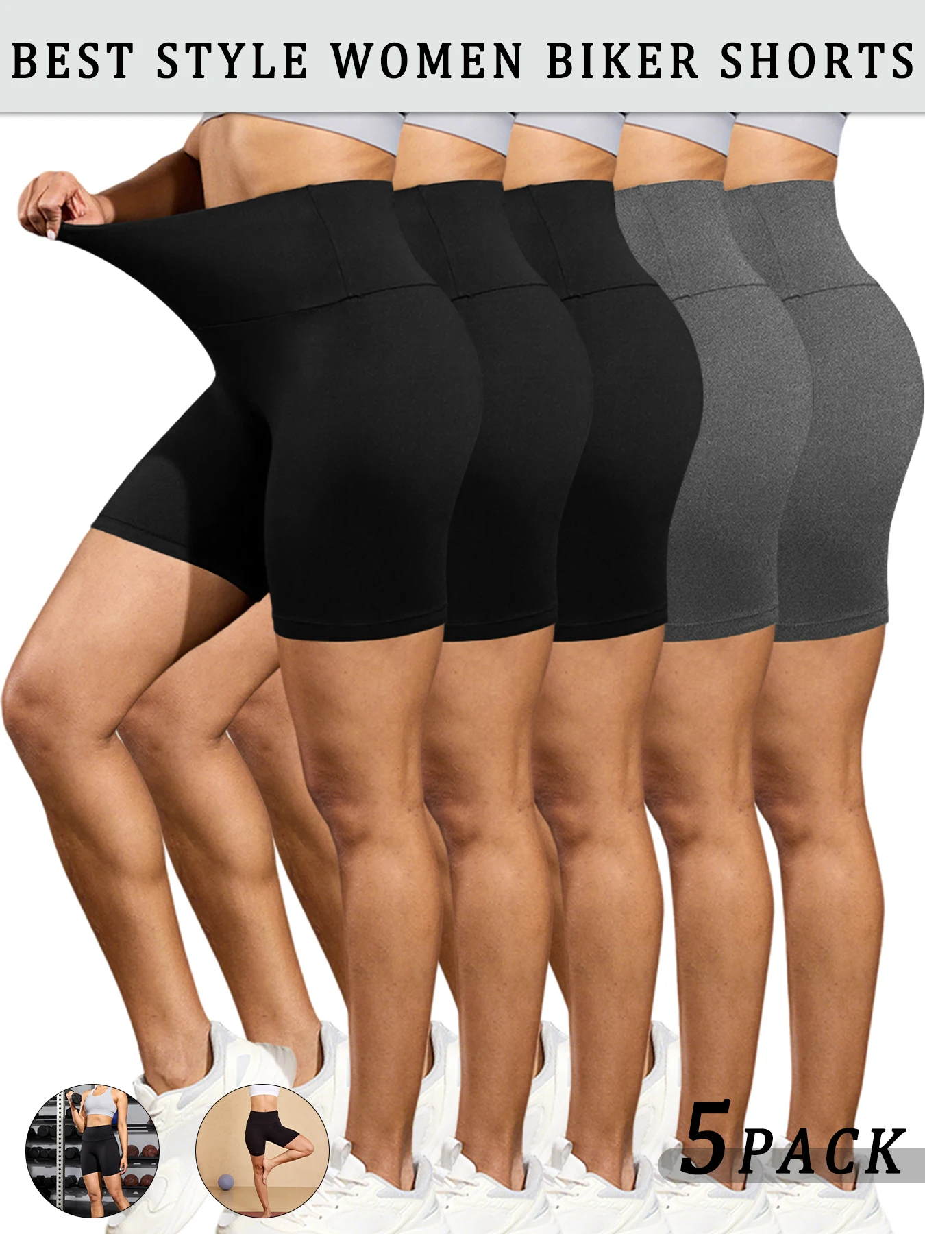 

5 Pack Women High Waisted Biker Shorts Super Soft No See Through Workout Yoga Running Home Casual