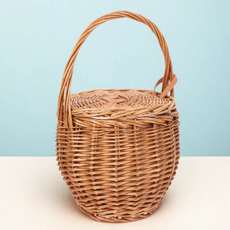 Rustic Handwoven Wicker Basket Portable Picnic Fruit Snack Flower Storage Basket Decorative Household Wedding Backyard Garden view 6
