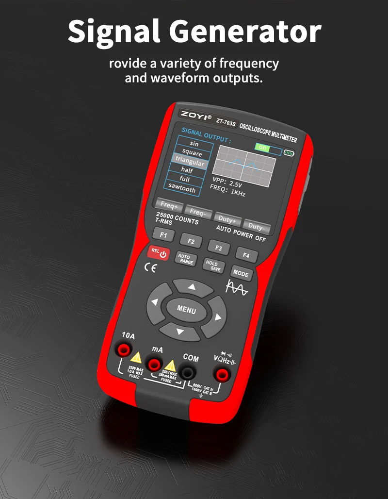 ZOYI ZT-703S 3-in-1-Oszilloskop-Multimeter mit 3,5-Zoll-IPS-Display, 25000 Zählungen, Zweikanal, 50 MHz Bandbreite, 280 MSa/s hoch – Detail 9