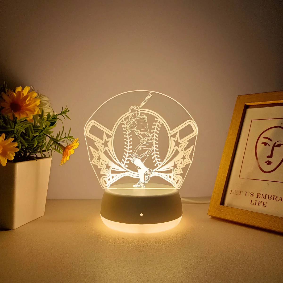1 قطعة ضوء ليلي ثلاثي الأبعاد على شكل بيسبول، ضوء ليلي على طراز رياضي حيوي، ضوء ديكور منزلي، مصدر طاقة USB، تحكم في التبديل