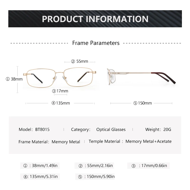 BLUEMOKY Metal Rectangular Prescription Glasses,Man Square Optical Glasses with Recipe,Anti Blue Light Progressive Myopia Lenses