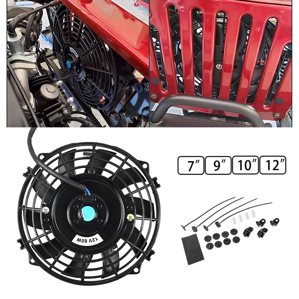 7 9 10 12 Cal uniwersalny wentylator Slim Push Pull grzejnik elektryczny wentylator typu ssanie powietrza chłodzenie i zestaw montażowy 12V 80W 2100 obr./min
