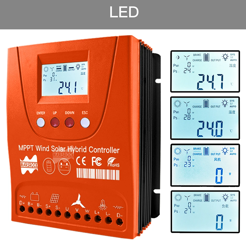 Imagem -03 - Controlador de Carga Híbrido Mppt Gerador Eólico Carregador do Painel Solar Display Lcd Carga de Despejo Sistemas Domésticos 3000w 12 v 24 v 48v