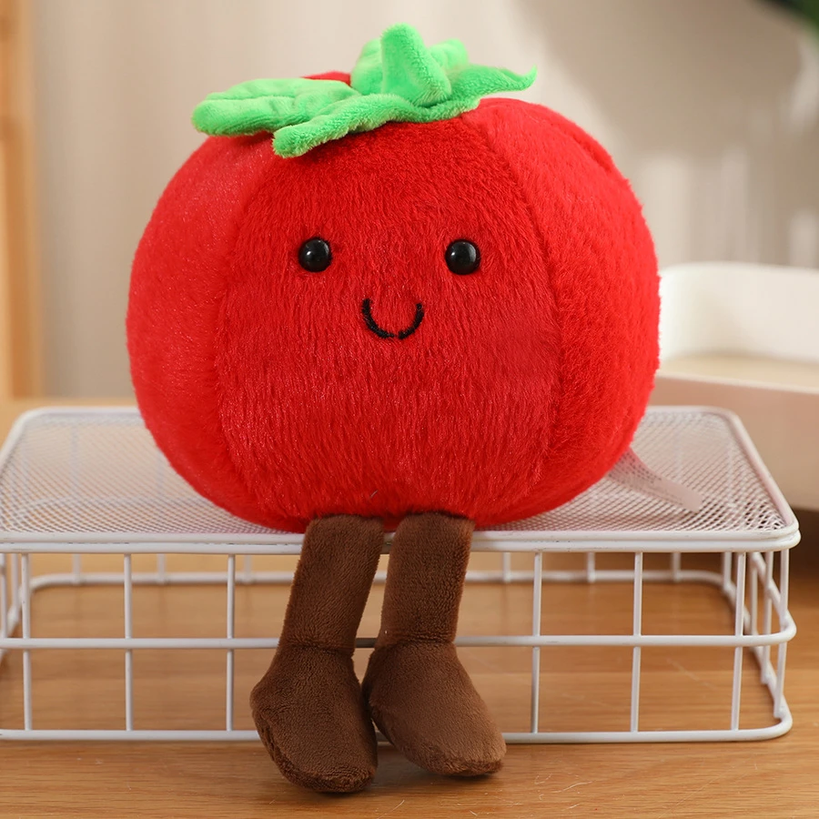 Figurine en peluche de tomate de dessin animé mignon, poupée de fruits et légumes, jouet en peluche, décor, cadeau d'anniversaire, idéal pour tous âges