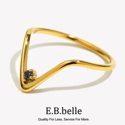 E.B.belle Ultrafine V-shaped Point Drill Rings for Women Prong setting 316L Stainless Steel Exaggerated Jewelry 18K Gold Plated