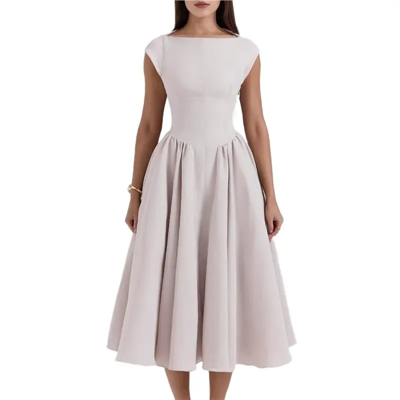 

Женское корсетное платье миди CYL: повседневное, струящееся, А-силуэт, с вырезом-лодочкой, для гостей на свадьбу, с карманами